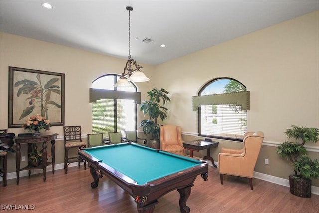 19793 Casa Verde Way, Estero, FL 33967 - recreation room featuring pool table, wood finished floors, and recessed lighting