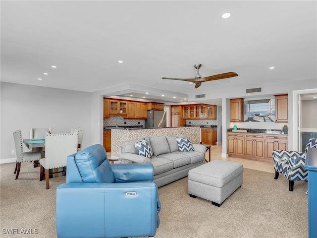 1100 N Collier Blvd Unit 920, Marco Island, FL 34145 - living area featuring recessed lighting, light colored carpet, and ceiling fan