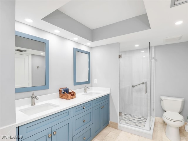 1100 N Collier Blvd Unit 920, Marco Island, FL 34145 - bathroom featuring recessed lighting, double vanity, and a stall shower