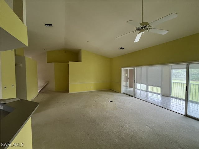 13020 Hamilton Harbour Dr Unit I3, Naples, FL 34110 - empty room featuring lofted ceiling, light colored carpet, and a ceiling fan