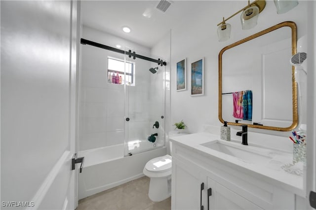 2607 4th St SW, Lehigh Acres, FL 33976 - full bathroom with vanity, bath / shower combo with glass door, and tile patterned floors