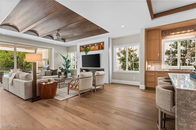 61 14th St S, Naples, FL 34102 - living area featuring ceiling fan, light wood-type flooring, and recessed lighting