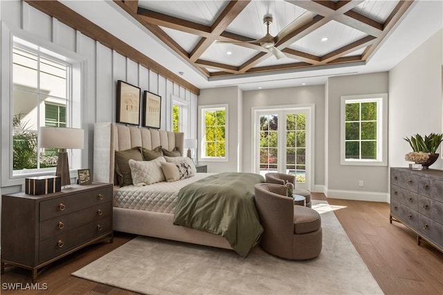61 14th St S, Naples, FL 34102 - bedroom featuring wood-type flooring, coffered ceiling, and beam ceiling