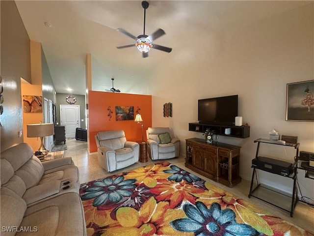 4627/4629 SW 7th Pl, Cape Coral, FL 33914 - living area featuring ceiling fan and high vaulted ceiling