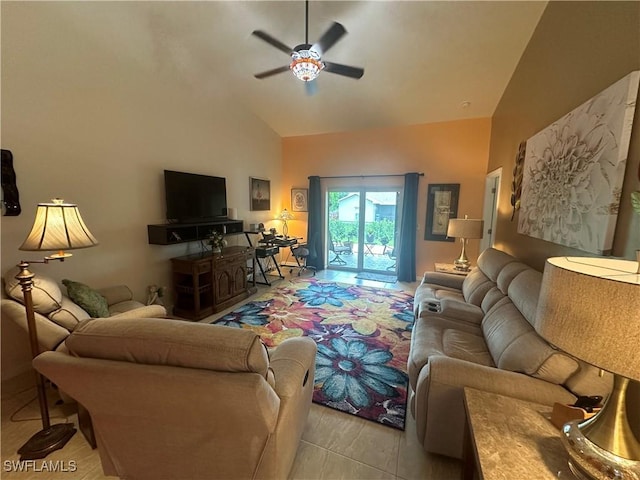 4627/4629 SW 7th Pl, Cape Coral, FL 33914 - living area featuring a ceiling fan and high vaulted ceiling