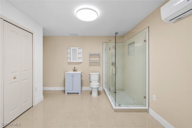 3206 8th St SW, Lehigh Acres, FL 33976 - bathroom with an AC wall unit, a shower stall, vanity, and a closet