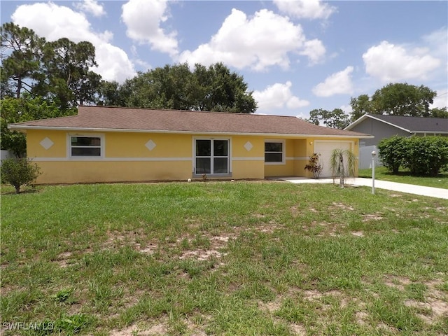 4807 6th St W, Lehigh Acres, FL 33971 - single story home with concrete driveway, a garage, a front lawn, and stucco siding