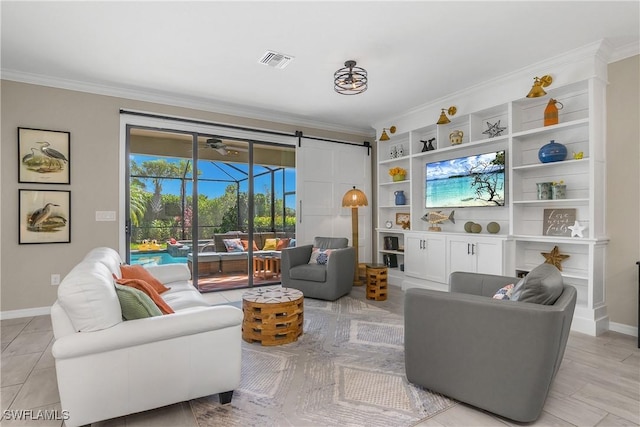19545 Utopia Ln, Estero, FL 33928 - living area featuring ornamental molding and built in shelves