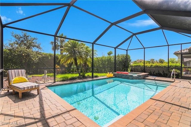 19545 Utopia Ln, Estero, FL 33928 - view of pool featuring a patio, a pool with connected hot tub, and a lanai