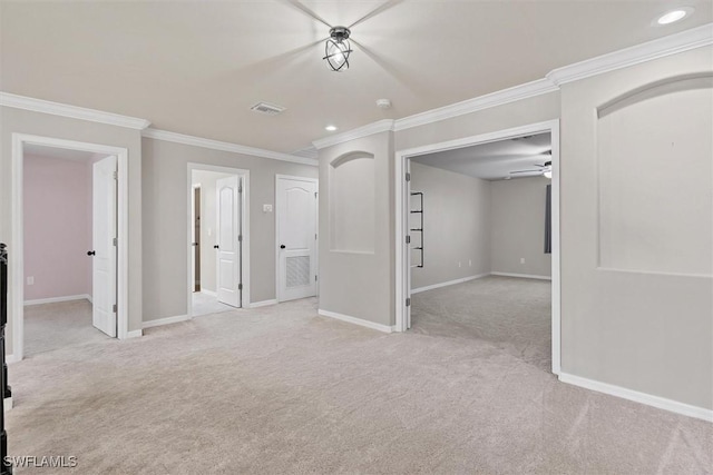2738 Via Piazza Loop, Fort Myers, FL 33905 - basement featuring ornamental molding, carpet, recessed lighting, and a ceiling fan