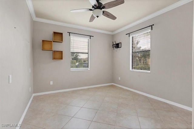 2738 Via Piazza Loop, Fort Myers, FL 33905 - empty room featuring crown molding, ceiling fan, and light tile patterned floors