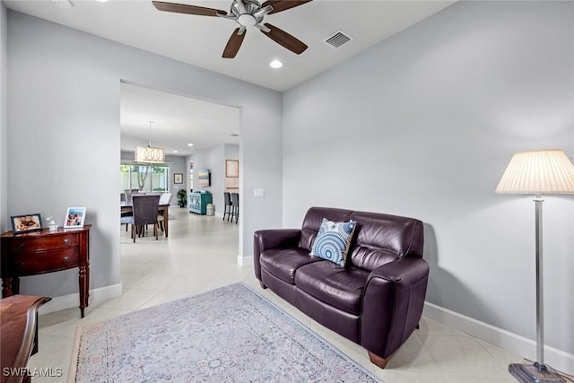 20147 Torch Key Way, Estero, FL 33928 - living room featuring a ceiling fan, light tile patterned flooring, and recessed lighting