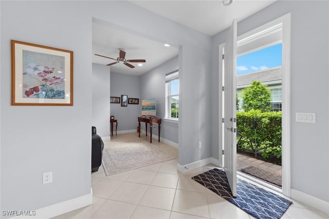 20147 Torch Key Way, Estero, FL 33928 - foyer entrance with recessed lighting, a ceiling fan, and light tile patterned floors
