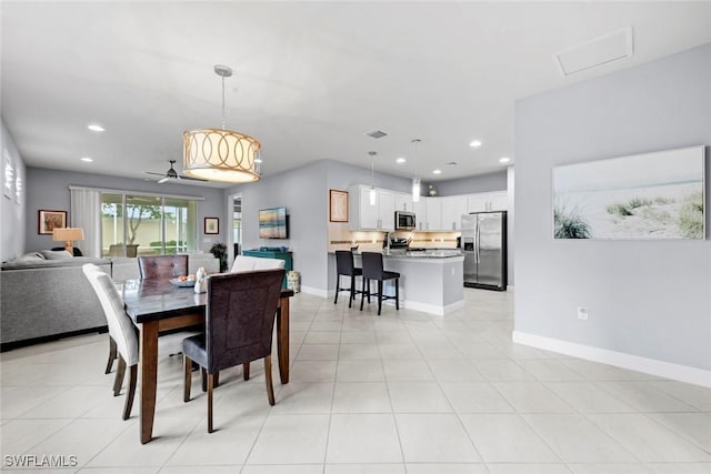 20147 Torch Key Way, Estero, FL 33928 - dining room with recessed lighting, light tile patterned flooring, and a ceiling fan