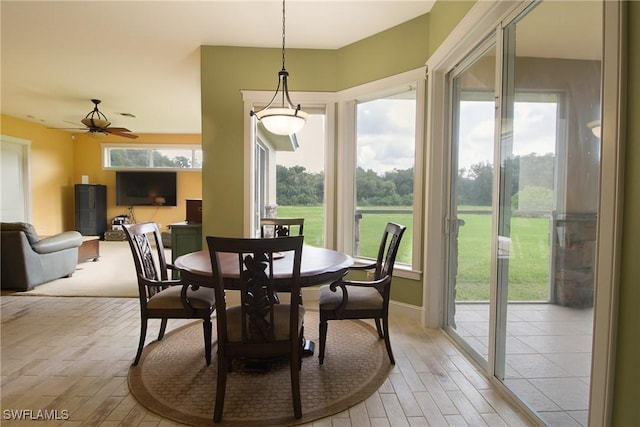 19801 N River Rd, Alva, FL 33920 - dining area featuring light wood finished floors and ceiling fan