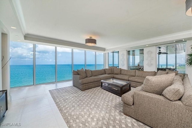 10 Seagate Dr Unit 10N, Naples, FL 34103 - tiled living area featuring a water view