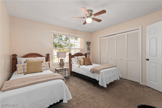 4718 Via Carmen, Naples, FL 34105 - carpeted bedroom with a closet and a ceiling fan