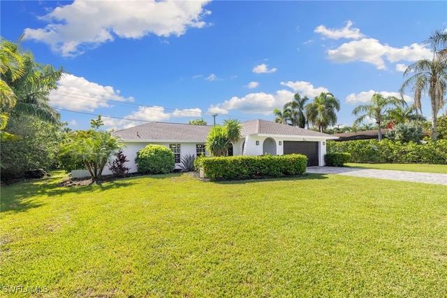 134 Palm River Blvd, Naples, FL 34110 - single story home featuring an attached garage, decorative driveway, a front yard, and stucco siding