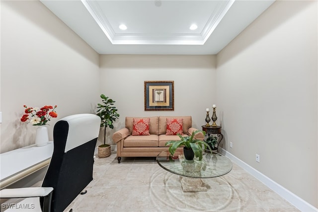 8257 Lucello Ter W, Naples, FL 34114 - living room featuring crown molding, a raised ceiling, and recessed lighting