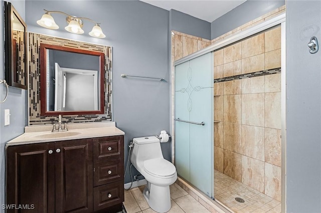3258 Tamara Dr Unit 2, Naples, FL 34109 - full bath featuring a shower stall, vanity, tile patterned floors, and tasteful backsplash