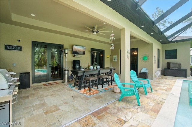1912 Jung Blvd E, Naples, FL 34120 - view of patio with french doors, ceiling fan, an outdoor pool, a lanai, and a grill