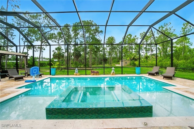 1912 Jung Blvd E, Naples, FL 34120 - view of swimming pool featuring a pool with connected hot tub, a patio area, and a lanai