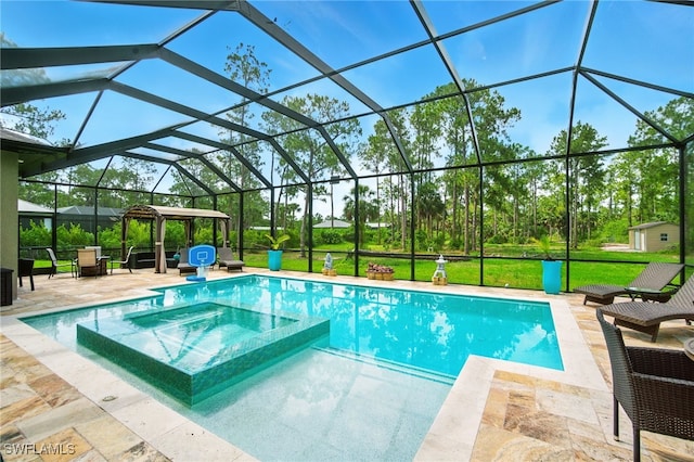 1912 Jung Blvd E, Naples, FL 34120 - view of swimming pool with a patio area, a pool with connected hot tub, glass enclosure, and a gazebo