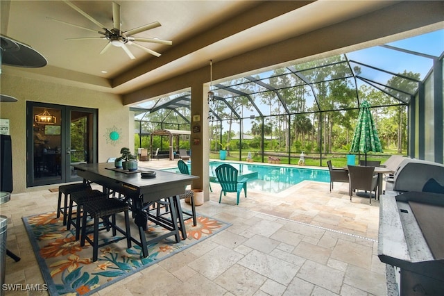 1912 Jung Blvd E, Naples, FL 34120 - view of patio with outdoor dining space, a ceiling fan, an outdoor pool, and a grill