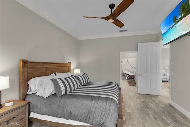 5040 Yacht Harbor Cir Unit 6, Naples, FL 34112 - bedroom featuring wood finished floors, crown molding, and ceiling fan