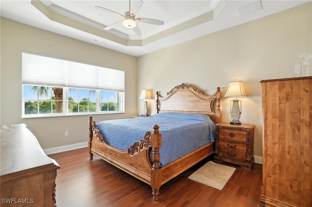 178 Shadroe Cove Cir Unit 903, Cape Coral, FL 33991 - bedroom with a raised ceiling, ornamental molding, wood finished floors, and ceiling fan