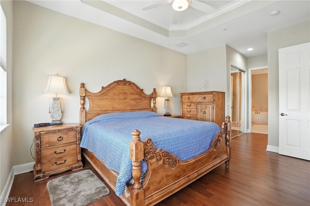 178 Shadroe Cove Cir Unit 903, Cape Coral, FL 33991 - bedroom featuring wood finished floors, a raised ceiling, connected bathroom, recessed lighting, and ornamental molding