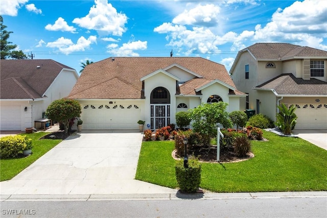 6769 Berwick Pl, Naples, FL 34104 - view of front facade featuring a garage, driveway, a front yard, and stucco siding