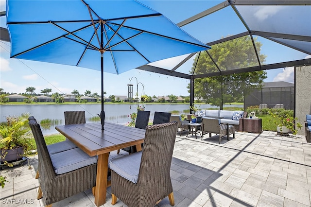 14803 Edgewater Cir, Naples, FL 34114 - view of patio / terrace with an outdoor living space, a water view, and outdoor dining area