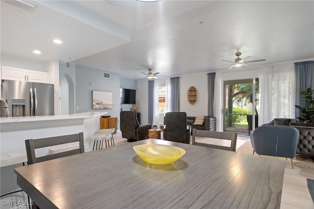 3948 Pomodoro Cir Unit 102, Cape Coral, FL 33909 - dining space featuring ceiling fan, light wood-style floors, and recessed lighting