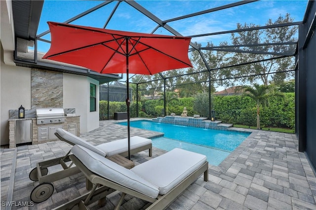 10082 Palazzo Dr, Naples, FL 34119 - outdoor pool with area for grilling, glass enclosure, and a patio area