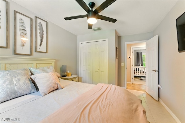 2491 43rd St SW, Naples, FL 34116 - bedroom featuring light tile patterned floors, a closet, and ceiling fan
