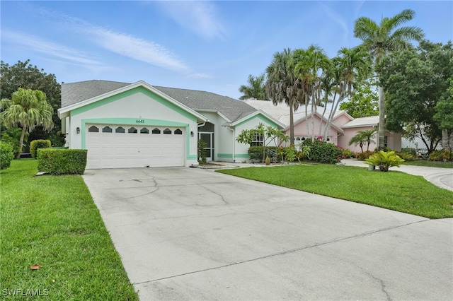 6643 Craven Hill Way, Naples, FL 34104 - ranch-style house with stucco siding, a front yard, concrete driveway, and a garage