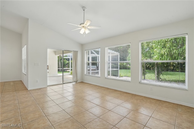 6643 Craven Hill Way, Naples, FL 34104 - unfurnished room featuring a ceiling fan, lofted ceiling, and light tile patterned floors