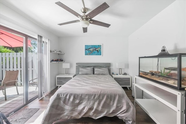 6296 Sugar Bush Ln Unit C, Fort Myers, FL 33908 - bedroom with access to outside, wood finished floors, and a ceiling fan