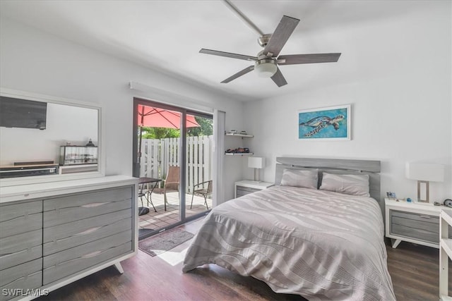 6296 Sugar Bush Ln Unit C, Fort Myers, FL 33908 - bedroom featuring access to exterior, wood finished floors, and a ceiling fan