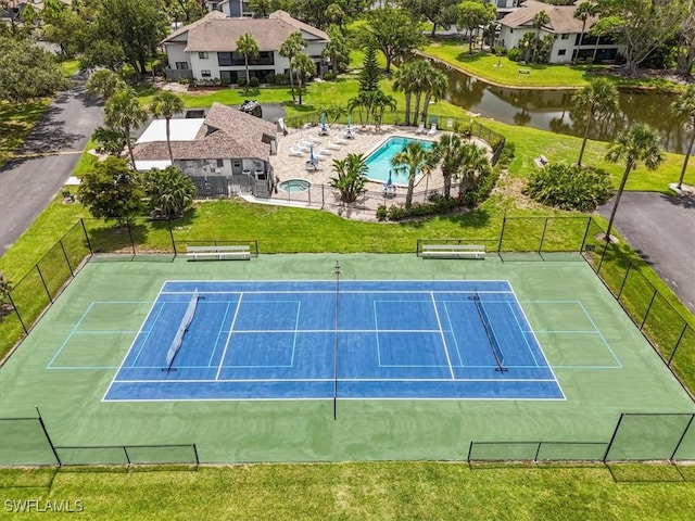6296 Sugar Bush Ln Unit C, Fort Myers, FL 33908 - view of tennis court featuring a water view and a community pool