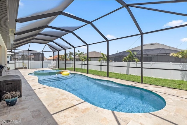 301 NW 36th Ave, Cape Coral, FL 33993 - view of pool with a patio, a fenced backyard, a hot tub, and a residential view