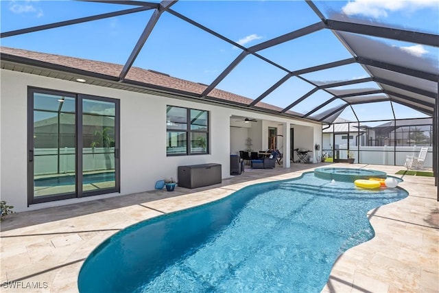 301 NW 36th Ave, Cape Coral, FL 33993 - swimming pool with an in-ground hot tub, a patio area, ceiling fan, and glass enclosure