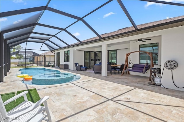301 NW 36th Ave, Cape Coral, FL 33993 - swimming pool featuring a ceiling fan, a patio area, outdoor lounge area, and a lanai