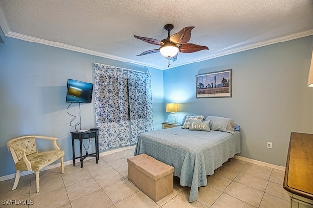 1900 Virginia Ave Unit 102, Fort Myers, FL 33901 - bedroom featuring light tile patterned floors, a textured ceiling, ornamental molding, and a ceiling fan
