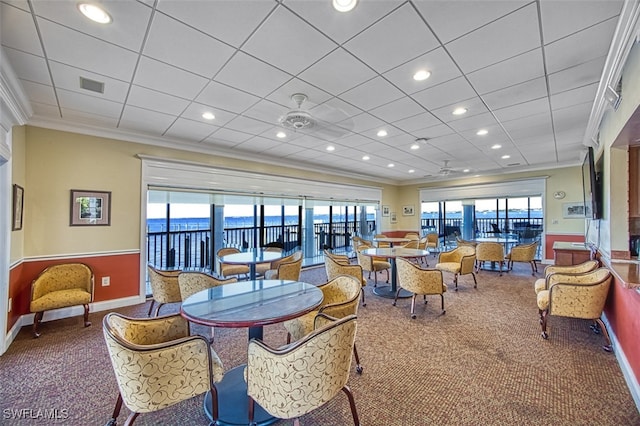 1900 Virginia Ave Unit 102, Fort Myers, FL 33901 - dining room featuring carpet, ornamental molding, healthy amount of natural light, recessed lighting, and a drop ceiling
