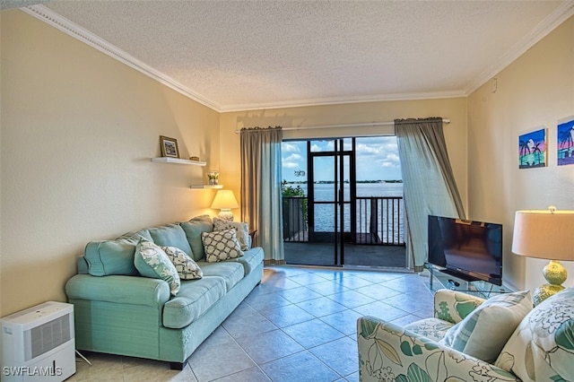 1900 Virginia Ave Unit 102, Fort Myers, FL 33901 - tiled living room with a textured ceiling and crown molding