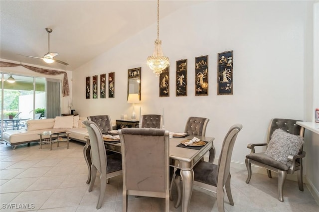 15029 Toscana Way, Naples, FL 34120 - dining space featuring lofted ceiling, light tile patterned floors, and a chandelier
