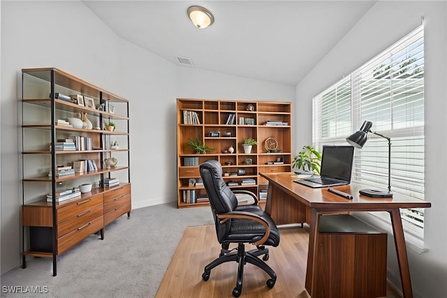 2801 50th St SW, Lehigh Acres, FL 33976 - carpeted office space featuring vaulted ceiling