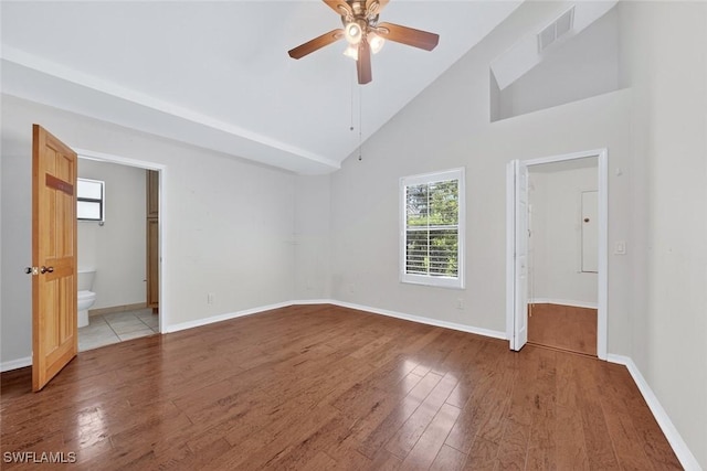 8060 Glenfinnan Cir, Fort Myers, FL 33912 - unfurnished room with wood finished floors, ceiling fan, and high vaulted ceiling